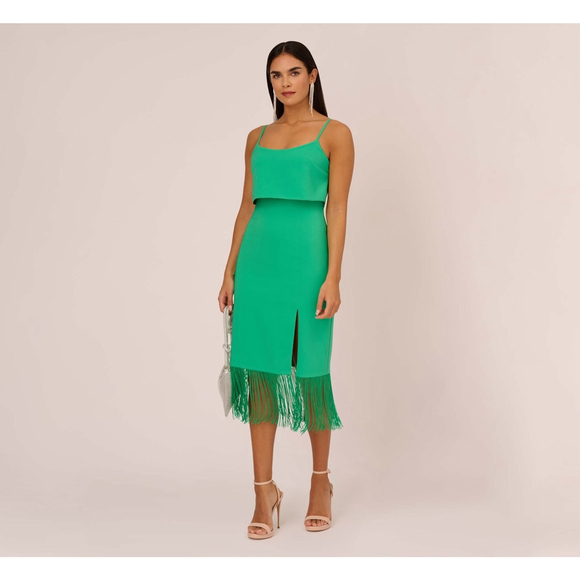Adrianna Papell Dresses & Skirts - Women's Adrianna Papell Green Fringe Midi Dress Size 2